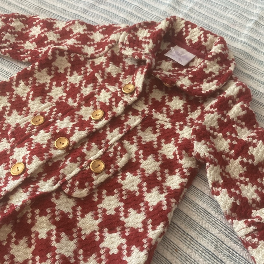 IRIS & IVY 12 month old button up warm & soft red white jacket like new